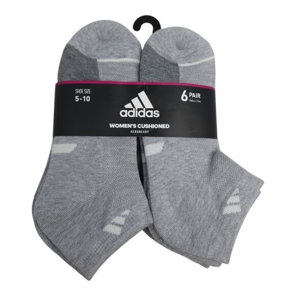 Adidas Womens Cushioned Low-Cut Socks 6-Pack Aeroready Technology Gray - Picture 9 of 9